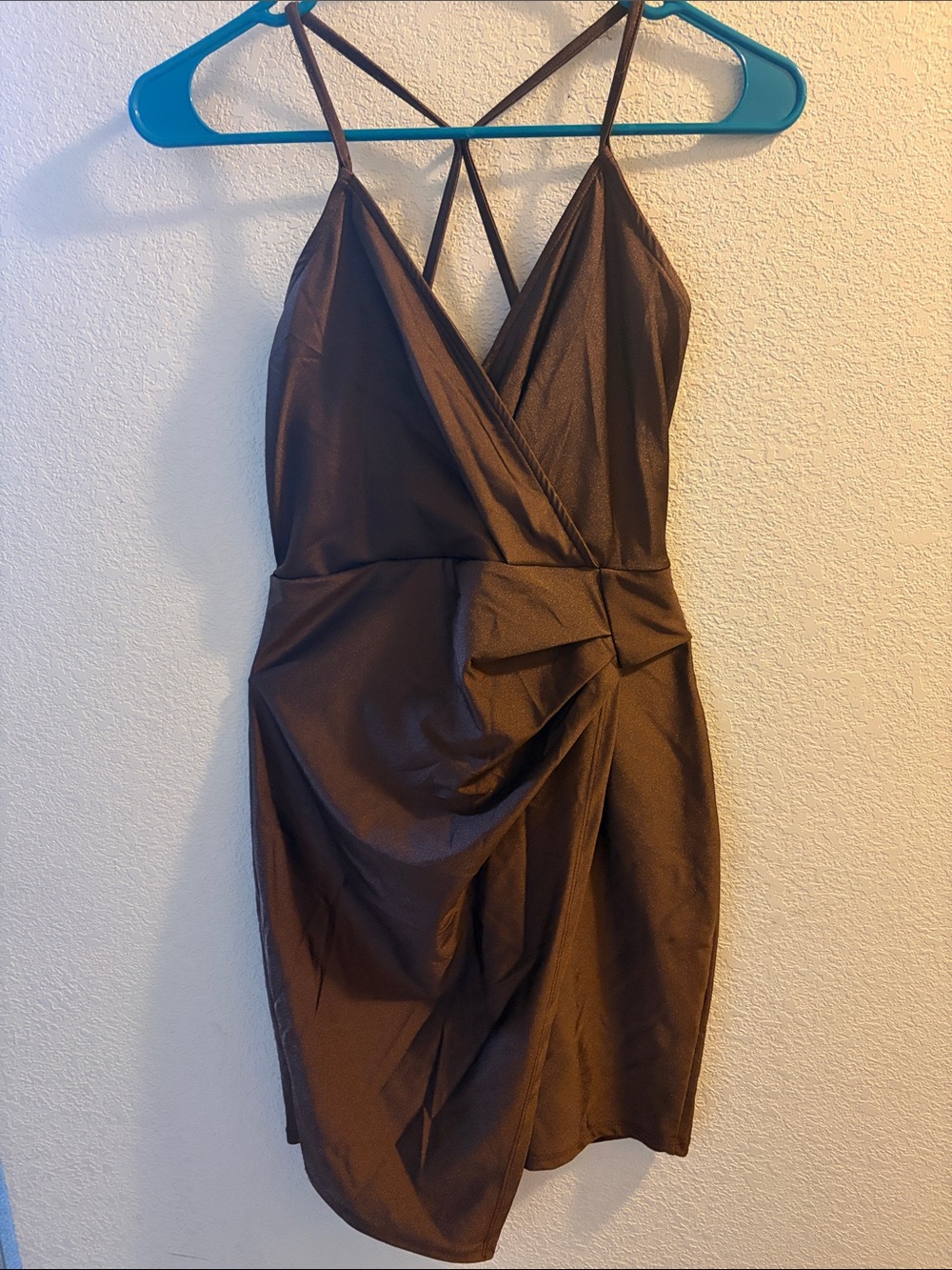 Brown Strappy Mini Dress with Draped Front
